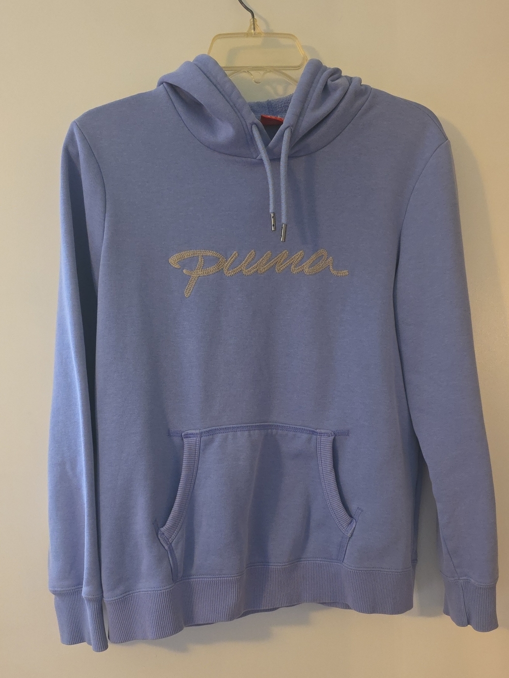 PUMA Women's Script Hoodie Periwinkle Blue Pastel Lavender Embroidered